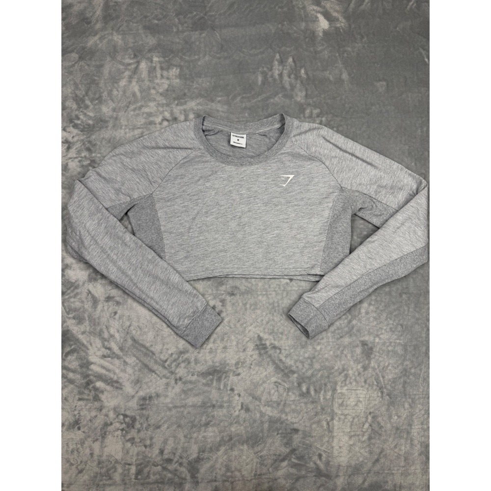 Gymshark Womens Gray Long Sleeve Crop Top Athletic Shirt